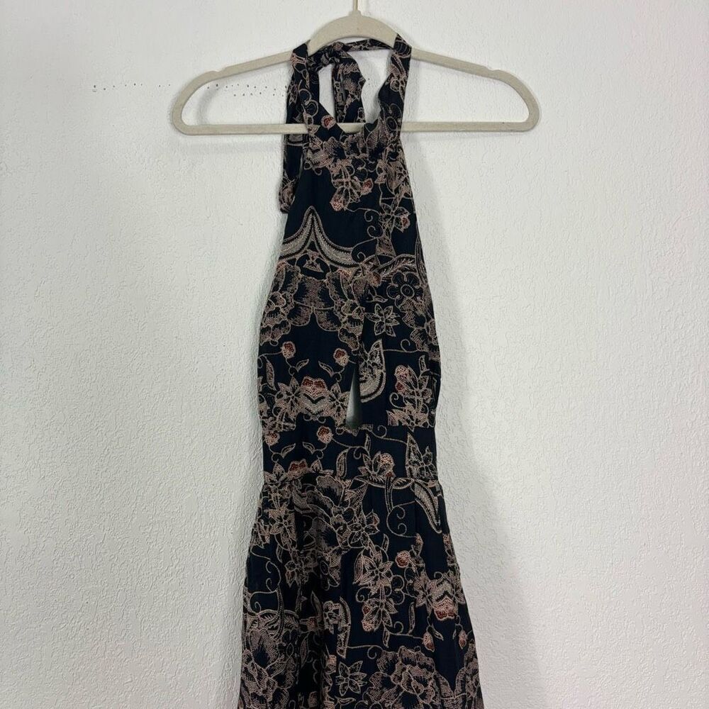 Free People Kissing Sunlight Halter Pants Jumpsuit Black w/ Brown Floral Medium - Picture 3 of 10